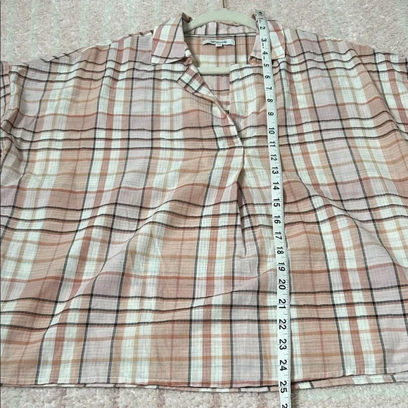 Madewell Park Popover Plaid Short Sleeve Shirt Size Medium Cotton Blend Office - Picture 9 of 13